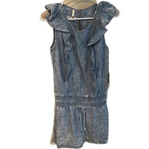 7 For All Mankind Denim Wash Romper With Ruffles Size XS NEW